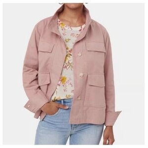 Ann Taylor LOFT Utility Twill Button Down Shacket Lightweight Jacket Pink Medium
